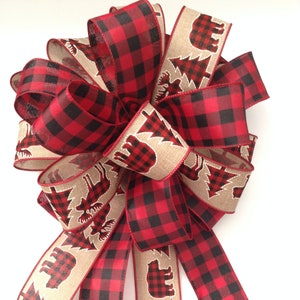 Christmas Tree Topper / Xmas Decorative Bow / Buffalo Xmas Tree Topper / Plaid Buffalo Red and Black Christmas Bow / Mix Wired Ribbon image 5