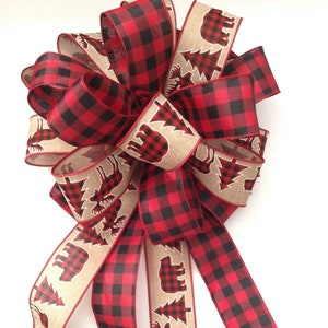 Christmas Tree Topper / Xmas Decorative Bow / Buffalo Xmas Tree Topper / Plaid Buffalo Red and Black Christmas Bow / Mix Wired Ribbon image 7