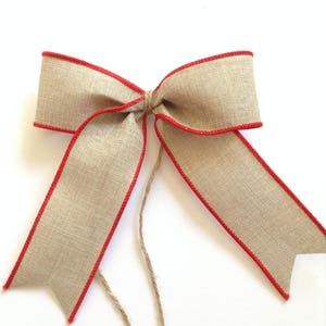 Christmas Bows / Natural - Burlap Bows / Burlap and Red Decorative Bows / Set of 12 Bows / Small Burlap Bows / Natural and Red Decor Bows