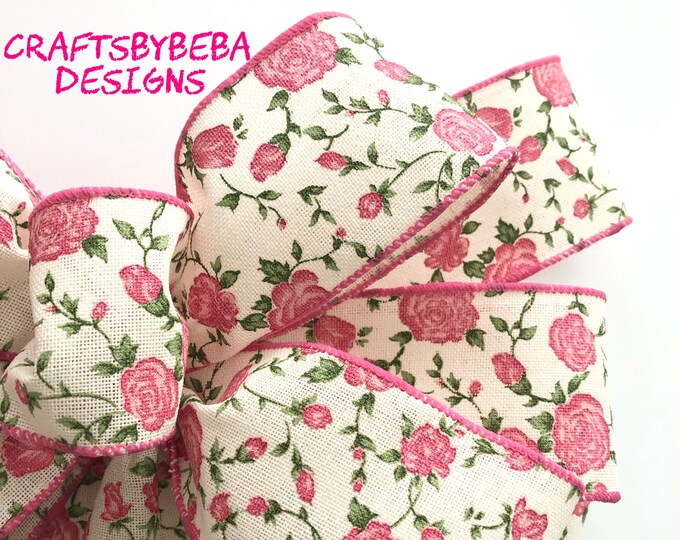 Floral Pink Wreath Bow / Wreath Bow / Pink Chintz Ribbon Etsy