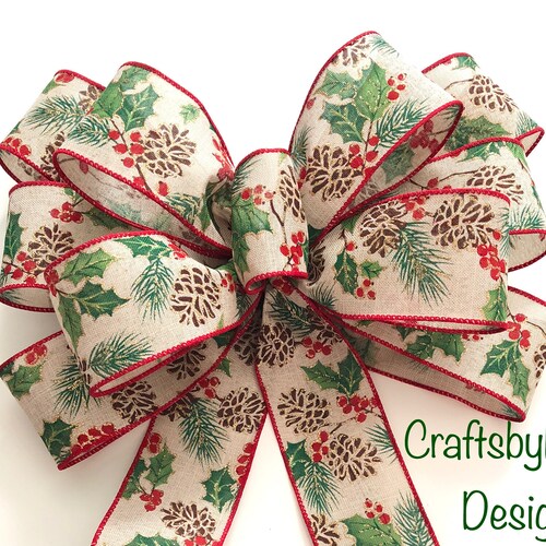 Christmas Wreath Bow / Xmas Wreath /wreath Bow / Holly Berry Etsy