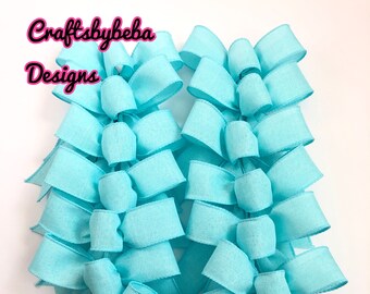 Teal Color Decorative Bows / Blue - Teal Small Bows / Set of 13 Bows / Teal Set of Bows / Teal Decoration Bows /Handmade Design Wired Ribbon