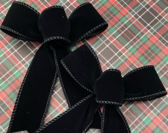 Black Velvet Decorative Bows / Set 12 Bows / Christmas Tree Bows / Velvet Christmas Bows / Black Christmas Decor Bows