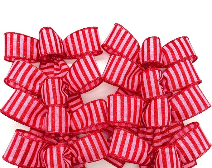 Pink and Red Christmas Bows / Set 8 Bows / Christmas Tree Bows / Pink
