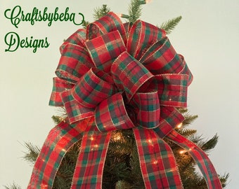 Christmas Plaid Tree Topper / Christmas Red and Green Decorative Bow / Xmas Plaid Bow / Christmas Classic Tree Topper / Christmas Decor Bow