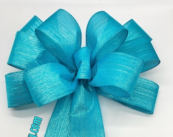 Teal Christmas Wreath Bow: Handmade Shimmery Turquoise Tree Topper