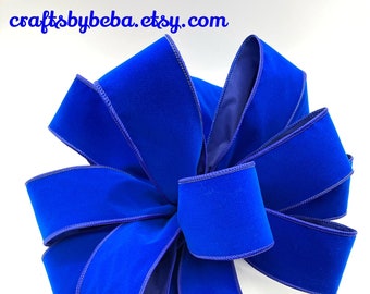 Blue Tree Topper / Christmas Blue Velvet Decorative Bow / Christmas Tree Topper / Christmas Blue Velvet Door Hanger - Lantern Bow