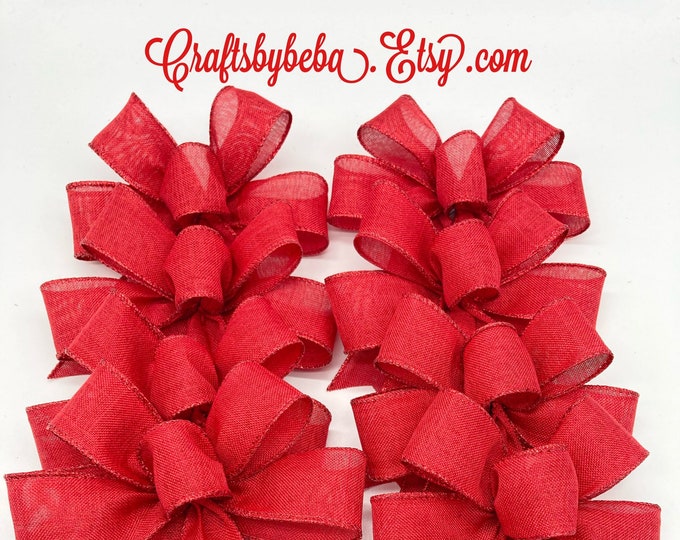 Red Christmas Bows / Set 8 Bows / Small Red Christmas Decorative Bow / Christmas Tree Bows / Red