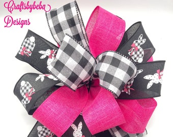 Easter Tree Topper / Easter Black and Pink Decorative Bow/ / Easter Bow / Pink and Black Buffalo Tree Topper /