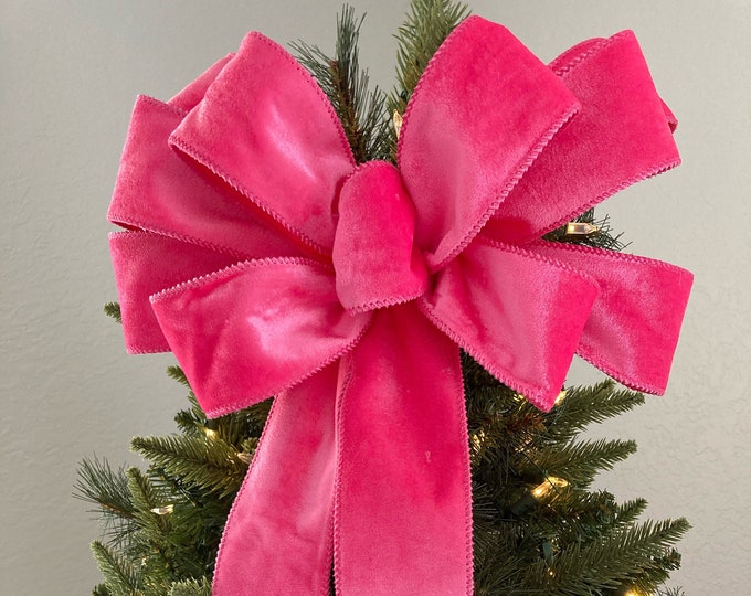 Pink Christmas Bow / Hot Pink Wreath Bow / Pink Velvet Christmas Tree