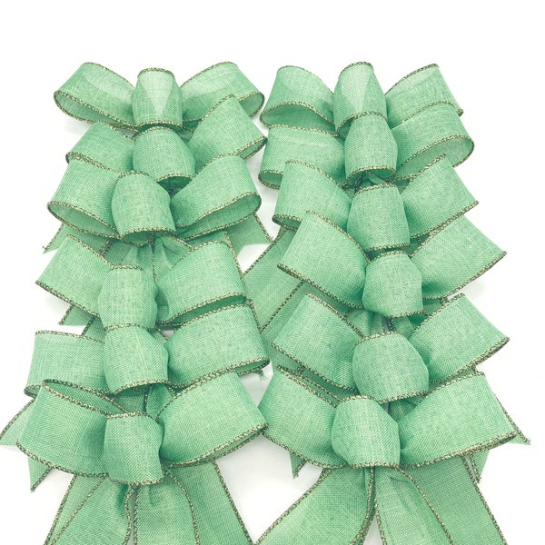 Green Sage Decorative Bows / Set 12 Bows / Christmas Tree Green Bows / Sage Christmas Decor Bows / Small Green Sage Color Bows / Small Bows