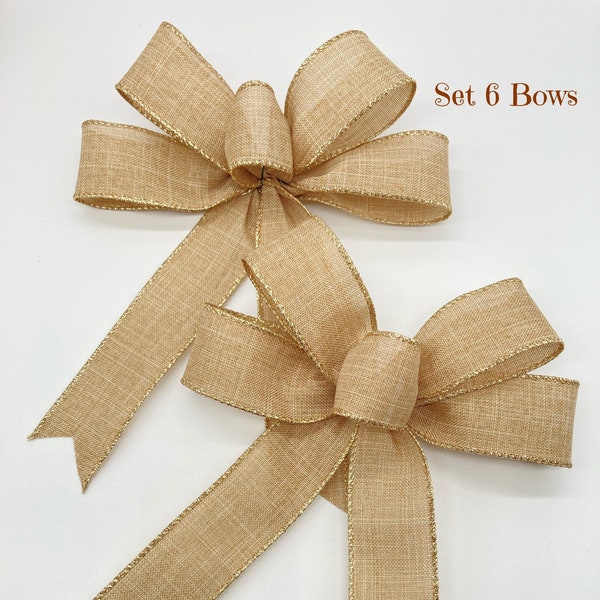 Christmas Natural Burlap - Color / Set 6 Bows / Burlap Color - Natural Christmas Decorative Bows / Christmas Tree Bows