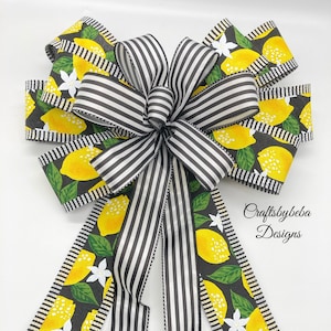 Lemonade Decorative Bow Yellow Lemon and Black Wreath Bow Lemonade and Black Stripes Decor Bow Yellow and Black Bow Summer Decoration