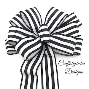 Striped Black and White Wreath Bow: Handmade Christmas Tree Topper