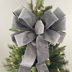 Gray Velvet Christmas Decorative Bow Christmas Tree Dark Gray Tree Topper Christmas Velvet Wreath Bow Gray Velvet Lantern Bow Gift Wrap