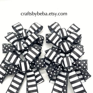 Black White Decorative Bows Christmas Tree Black White Bows Stripes Polka Dots Black White Small Christmas Bows Gift Wrap Christmas Decor