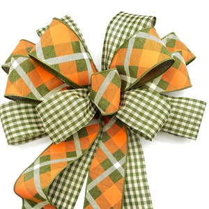Handmade Plaid Harvest Wreath Bow: Green, Orange & Moss