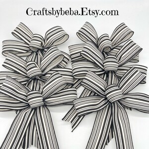 Striped Christmas Tree Bows: Black and Off White Wired Ribbon, Set of 6