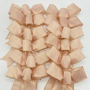 Rose Gold Christmas Tree Bows: Blush Wired Ribbon Decorations - Set of 12
