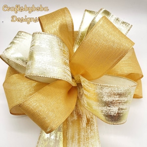 Gold & Cream Christmas Tree Topper: Handmade Holiday Bow