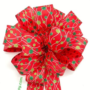 Christmas Tree Topper / Red and Green Decorative Bow / Polka Dots Christmas Tree Topper / Red and Green Polka Dots Decorative Christmas Bow