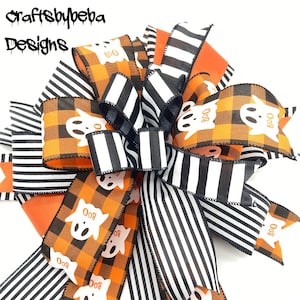 Noeud décoratif d&#39;Halloween : fantôme, carreaux et rayures - Tree Topper