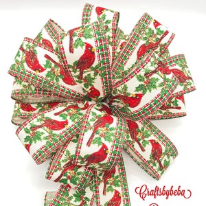 Cardinal Christmas Tree Topper Bow: Red & Green Wired Ribbon