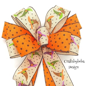 Witch Hat Halloween Wreath Bow: Orange, Purple & Black Polka Dots