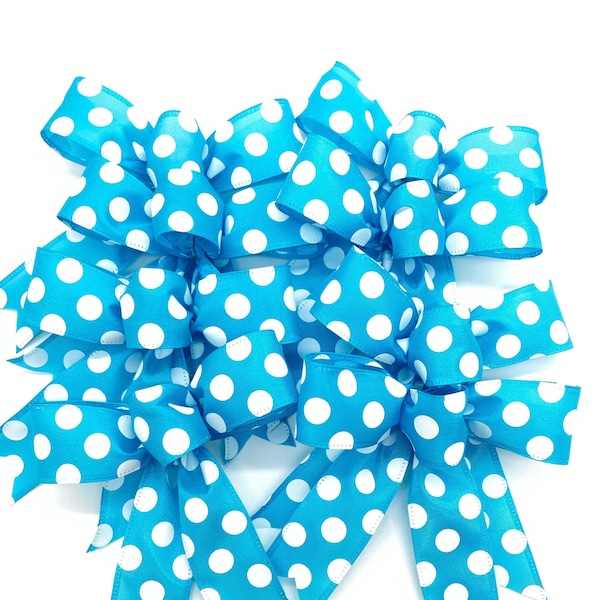 Teal - Sky - Blue Decorative Bows / Set 8 Bows / Polkadots Decorative Bows / Blue and White Polkadots Decor Bows / Summer Bows