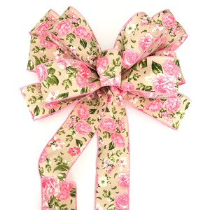 Pink Wreath Bow / Floral Pattern Wreath Bow / Spring Decorative Bow ...