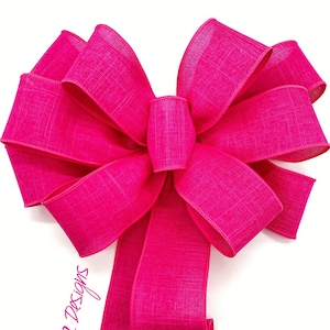 Fuchsia Wreath Bow - Hot Pink Decorative Bow 
Measurements
14 inches wide
15 inches long tails
2.5 inches wide ( wired ribbon )