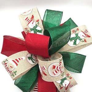 Snowman Christmas Tree Topper: Red, Green, and White Xmas Bow
