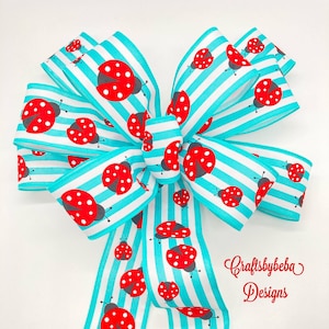 Ladybugs Wreath Bow: Cabana Stripes, Red Ladybug Print