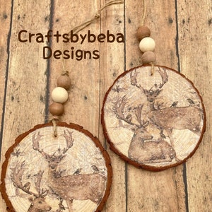 Reindeer Christmas Ornaments Wood Log Christmas Ornaments Rustic Wood Log Reindeer Christmas Decoration Vintage Wood Reindeer Ornaments