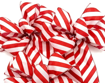 Peppermint Christmas Bows: Red and White Striped Decor, Set of 3