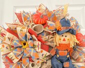 Scarecrow Wreath Harvest Scarecrow Mesh Wreath Harvest Mesh Wreath Scarecrow Colorful Mesh Wreath Hello Fall Mesh Wreath Door Hanger