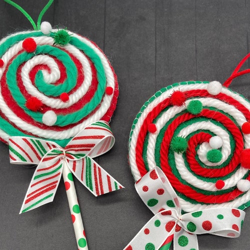 Red and White Frosty Swirl Candy Lollipop 8" Christmas Ornament Set of 2 