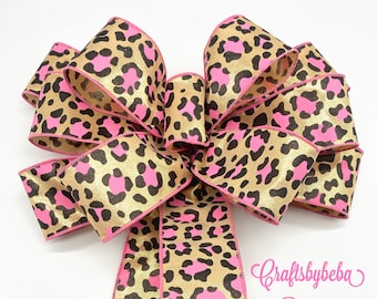 Cheetah Pink and Gold Decorative Bow / Cheetah Wreath Bow / Leopard Pink and Gold Decorative Bow / Leopard print Bow / Animal Print Bow