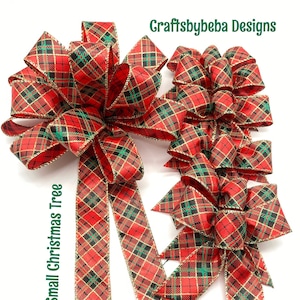 Handmade Christmas Plaid Bow Set: Tree Topper & Small Bows