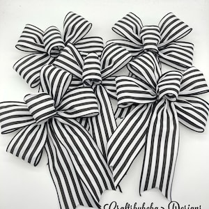 Striped Christmas Bows: Black and White Wired Ribbon, Set of 5