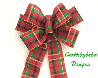 Christmas Plaid Decorative Bows / Set  3 Bows / Christmas Classic Plaid Bows / Christmas Tree Bows / Xmas Wreath Bow / Plaid Red Green Bow