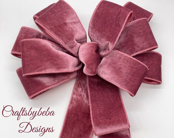 Pink Rusty Velvet Decorative Bow / Pink Christmas Wreath Bow / Vintage ...