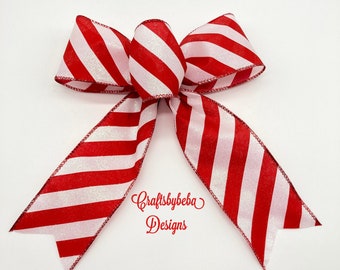 Peppermint Decorative Bows / Set 6 Bows / Peppermint Christmas Tree Bows / Christmas Peppermint Bows / Xmas Tree Decor Bows / Red and White