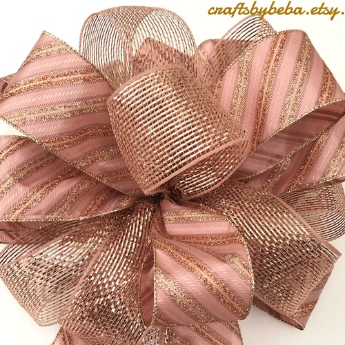 Rose Gold Christmas Bow / Glittering Rose Gold Tree Topper Bow Etsy