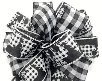 Christmas Tree Topper / Christmas Black and White Decorative Bow / Xmas Plaid Black and White Tree Topper / Black and White Christmas Bow