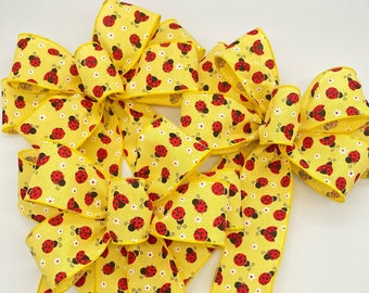 Ladybug Decorative Bows / Set 3 Bows / Yellow and Red Decor Bows / Ladybugs Decor Bows / Yellow and Red Ladybugs Decorative Bows