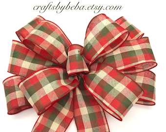 Vintage Plaid Christmas Wreath Bow: Red & Green Tree Topper