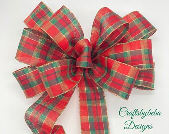 Christmas Plaid Wreath Bow: Red and Green Tartan Holiday Decor