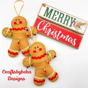 Handmade Gingerbread Felt Christmas Ornaments: Set of 2