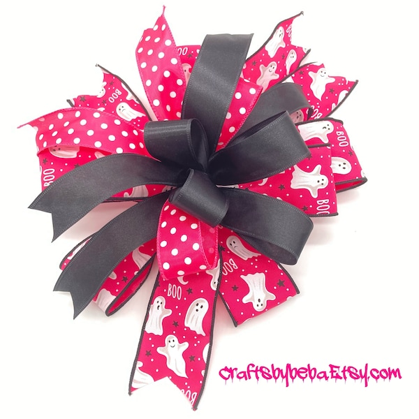 Halloween Pink Decorative Bow / Pink Halloween Wreath Bow / Pink , Black and White Halloween Decor Bow /  Ghost Halloween Bow / Pink Ghost